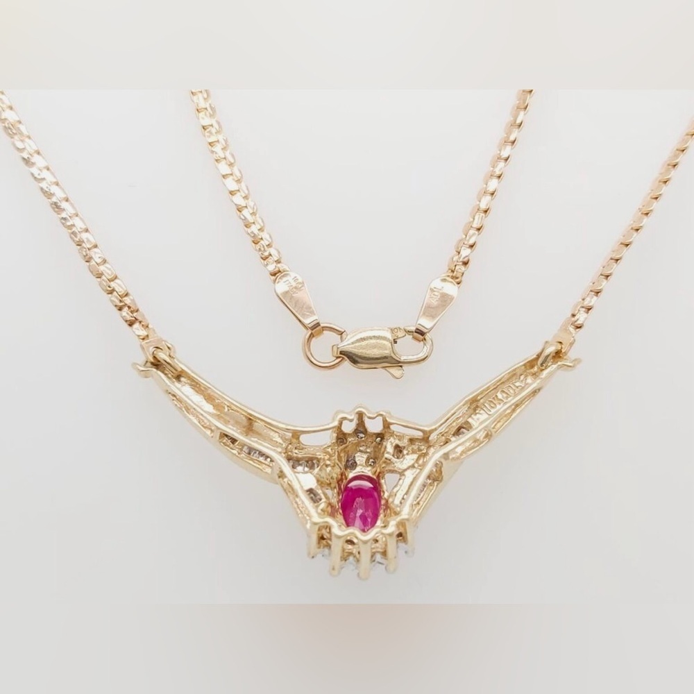 Vintage Italian ADL 10k Gold Ruby & Baguette Diamond Designer Necklace 4.3 grams - Picture 9 of 16